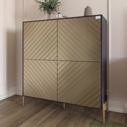 Комод-пенал з золотими металевими ніжками LION Амарант 114х40х126,5 Бетон темний/Перламутровий металік