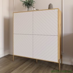 Комод-пенал з золотими металевими ніжками LION Амарант 114х40х126,5 Дуб Артизан/Білий