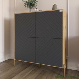 Комод-пенал з золотими металевими ніжками LION Амарант 114х40х126,5 Дуб Артизан/Графітовий