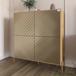 Комод-пенал з золотими металевими ніжками LION Амарант 114х40х126,5 Дуб Артизан/Перламутровий металік