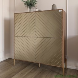 Комод-пенал з золотими металевими ніжками LION Амарант 114х40х126,5 Дуб Ліворно/Перламутровий металік