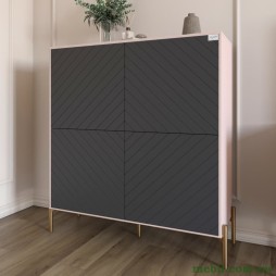 Комод-пенал з золотими металевими ніжками LION Амарант 114х40х126,5 Рожевий/Графітовий