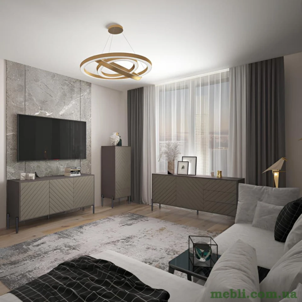 Комод з чорними металевими ніжками LION Амарант 168x40x76,5 Бетон/Білий