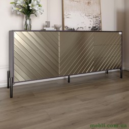 Комод з чорними металевими ніжками LION Амарант 168x40x76,5 Бетон темний/Перламутровий металік