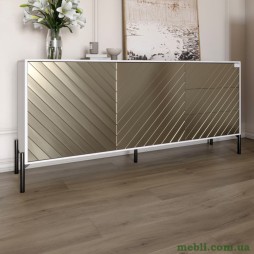 Комод з чорними металевими ніжками LION Амарант 168x40x76,5 Німфея Альба (білий)/Перламутровий металік