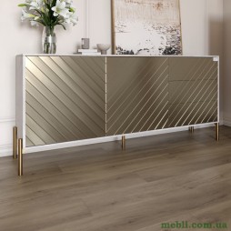 Комод з золотими металевими ніжками LION Амарант 168x40x76,5 Бетон/Перламутровий металік