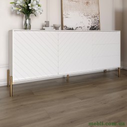 Комод з золотими металевими ніжками LION Амарант 168x40x76,5 Бетон SТyle/Білий