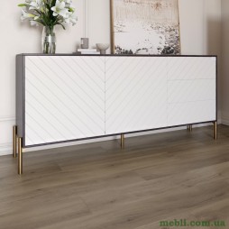 Комод з золотими металевими ніжками LION Амарант 168x40x76,5 Бетон темний/Білий