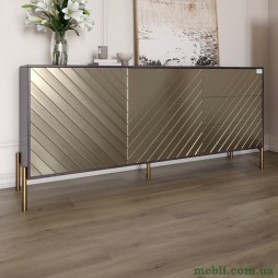Комод з золотими металевими ніжками LION Амарант 168x40x76,5 Бетон темний/Перламутровий металік