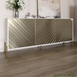 Комод з золотими металевими ніжками LION Амарант 168x40x76,5 Німфея Альба (білий)/Перламутровий металік