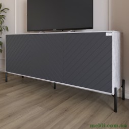 Тумба під телевізор із чорними металевими ніжками LION Амарант 168x40x76,5 Бетон/Графітовий