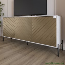 Тумба під телевізор із чорними металевими ніжками LION Амарант 168x40x76,5 Бетон SТyle/Перламутровий металік