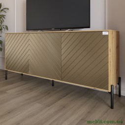 Тумба під телевізор із чорними металевими ніжками LION Амарант 168x40x76,5 Дуб Артизан/Перламутровий металік