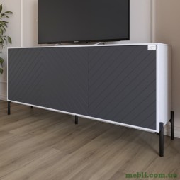 Тумба під телевізор із чорними металевими ніжками LION Амарант 168x40x76,5 Німфея Альба (білий)/Графітовий