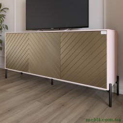 Тумба під телевізор із чорними металевими ніжками LION Амарант 168x40x76,5 Рожевий/Перламутровий металік