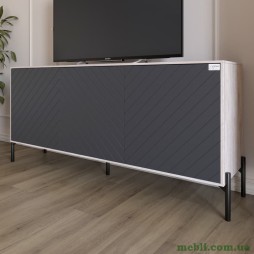 Тумба під телевізор із чорними металевими ніжками LION Амарант 168x40x76,5 Самоа Димчастий/Графітовий