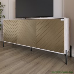 Тумба під телевізор із чорними металевими ніжками LION Амарант 168x40x76,5 Самоа Димчастий/Перламутровий металік