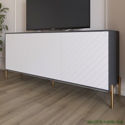 Тумба під телевізор із золотими металевими ніжками LION Амарант 168x40x76,5 Антрацит/Білий