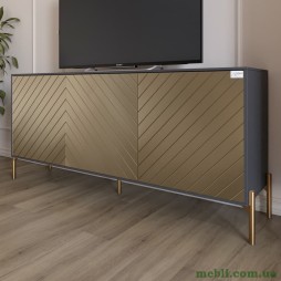 Тумба під телевізор із золотими металевими ніжками LION Амарант 168x40x76,5 Антрацит/Перламутровий металік