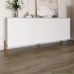 Тумба під телевізор із золотими металевими ніжками LION Амарант 168x40x76,5 Бетон/Білий