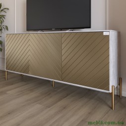 Тумба під телевізор із золотими металевими ніжками LION Амарант 168x40x76,5 Бетон/Перламутровий металік