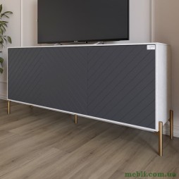 Тумба під телевізор із золотими металевими ніжками LION Амарант 168x40x76,5 Бетон SТyle/Графітовий