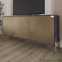 Тумба під телевізор із золотими металевими ніжками LION Амарант 168x40x76,5 Бетон темний/Перламутровий металік