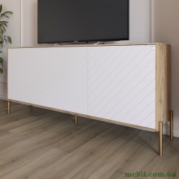 Тумба під телевізор із золотими металевими ніжками LION Амарант 168x40x76,5 Дуб Аппалачі/Білий