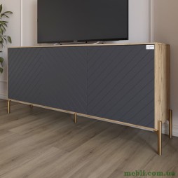 Тумба під телевізор із золотими металевими ніжками LION Амарант 168x40x76,5 Дуб Аппалачі/Графітовий