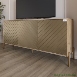 Тумба під телевізор із золотими металевими ніжками LION Амарант 168x40x76,5 Дуб Аппалачі/Перламутровий металік