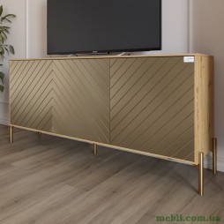 Тумба під телевізор із золотими металевими ніжками LION Амарант 168x40x76,5 Дуб Артизан/Перламутровий металік