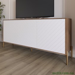 Тумба під телевізор із золотими металевими ніжками LION Амарант 168x40x76,5 Дуб Ліворно/Білий