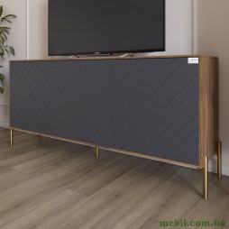 Тумба під телевізор із золотими металевими ніжками LION Амарант 168x40x76,5 Дуб Ліворно/Графітовий