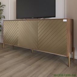 Тумба під телевізор із золотими металевими ніжками LION Амарант 168x40x76,5 Дуб Ліворно/Перламутровий металік