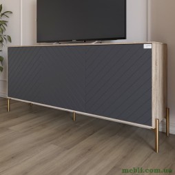 Тумба під телевізор із золотими металевими ніжками LION Амарант 168x40x76,5 Дуб сонома/Графітовий