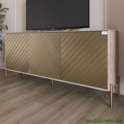 Тумба під телевізор із золотими металевими ніжками LION Амарант 168x40x76,5 Дуб сонома/Перламутровий металік