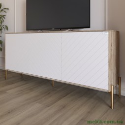 Тумба під телевізор із золотими металевими ніжками LION Амарант 168x40x76,5 Дуб сонома трюфель/Білий