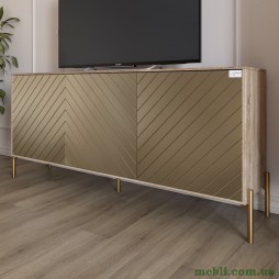 Тумба під телевізор із золотими металевими ніжками LION Амарант 168x40x76,5 Дуб сонома трюфель/Перламутровий металік