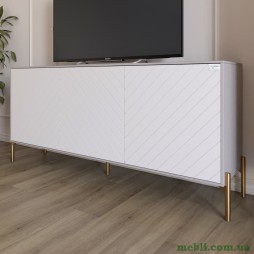 Тумба під телевізор із золотими металевими ніжками LION Амарант 168x40x76,5 Кашемір/Білий