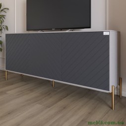 Тумба під телевізор із золотими металевими ніжками LION Амарант 168x40x76,5 Кашемір/Графітовий