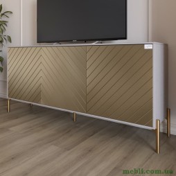 Тумба під телевізор із золотими металевими ніжками LION Амарант 168x40x76,5 Кашемір/Перламутровий металік