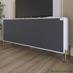 Тумба під телевізор із золотими металевими ніжками LION Амарант 168x40x76,5 Німфея Альба (білий)/Графітовий