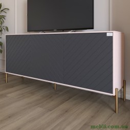 Тумба під телевізор із золотими металевими ніжками LION Амарант 168x40x76,5 Рожевий/Графітовий