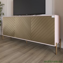 Тумба під телевізор із золотими металевими ніжками LION Амарант 168x40x76,5 Рожевий/Перламутровий металік