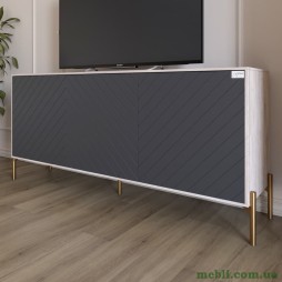 Тумба під телевізор із золотими металевими ніжками LION Амарант 168x40x76,5 Самоа Димчастий/Графітовий