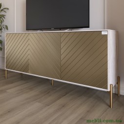 Тумба під телевізор із золотими металевими ніжками LION Амарант 168x40x76,5 Самоа Димчастий/Перламутровий металік