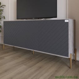 Тумба під телевізор із золотими металевими ніжками LION Амарант 168x40x76,5 Шварцвальд/Графітовий