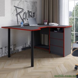 Геймерський комп'ютерний стіл LION Буст кутовий з шухлядами Антрацит/Червоний