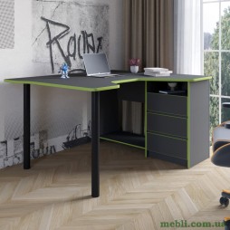 Геймерський комп'ютерний стіл LION Буст кутовий з шухлядами Антрацит/Зелений