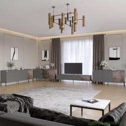 Комплект модульний для вітальні LION Грей 4 елементи з чорними металевими ніжками Антрацит/Дерево